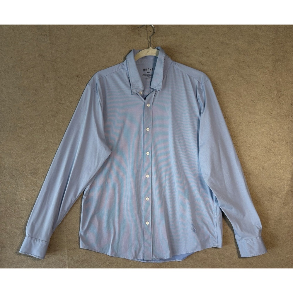 Rhone Commuter Shirt Mens Sz L Blue Classic Fit Italian Fabric Performance -NOTE